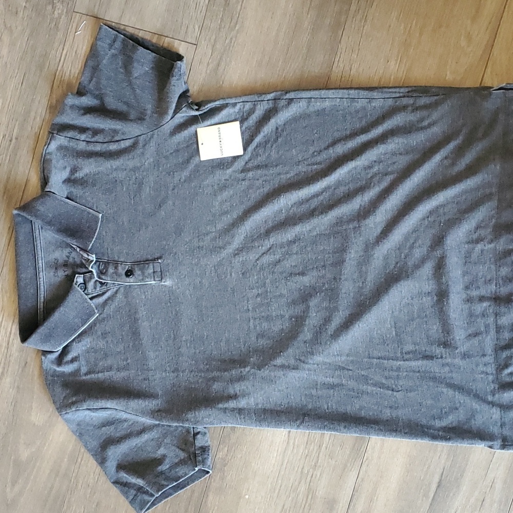 NWT Lucky Brand dark grey mens short sleeve polo shirt